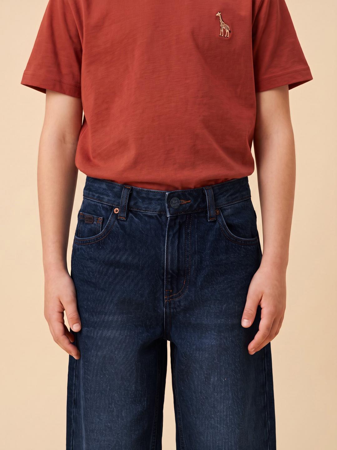 Blue Giraffe Boys Blue Straight Fit Stretchable Solid Jeans