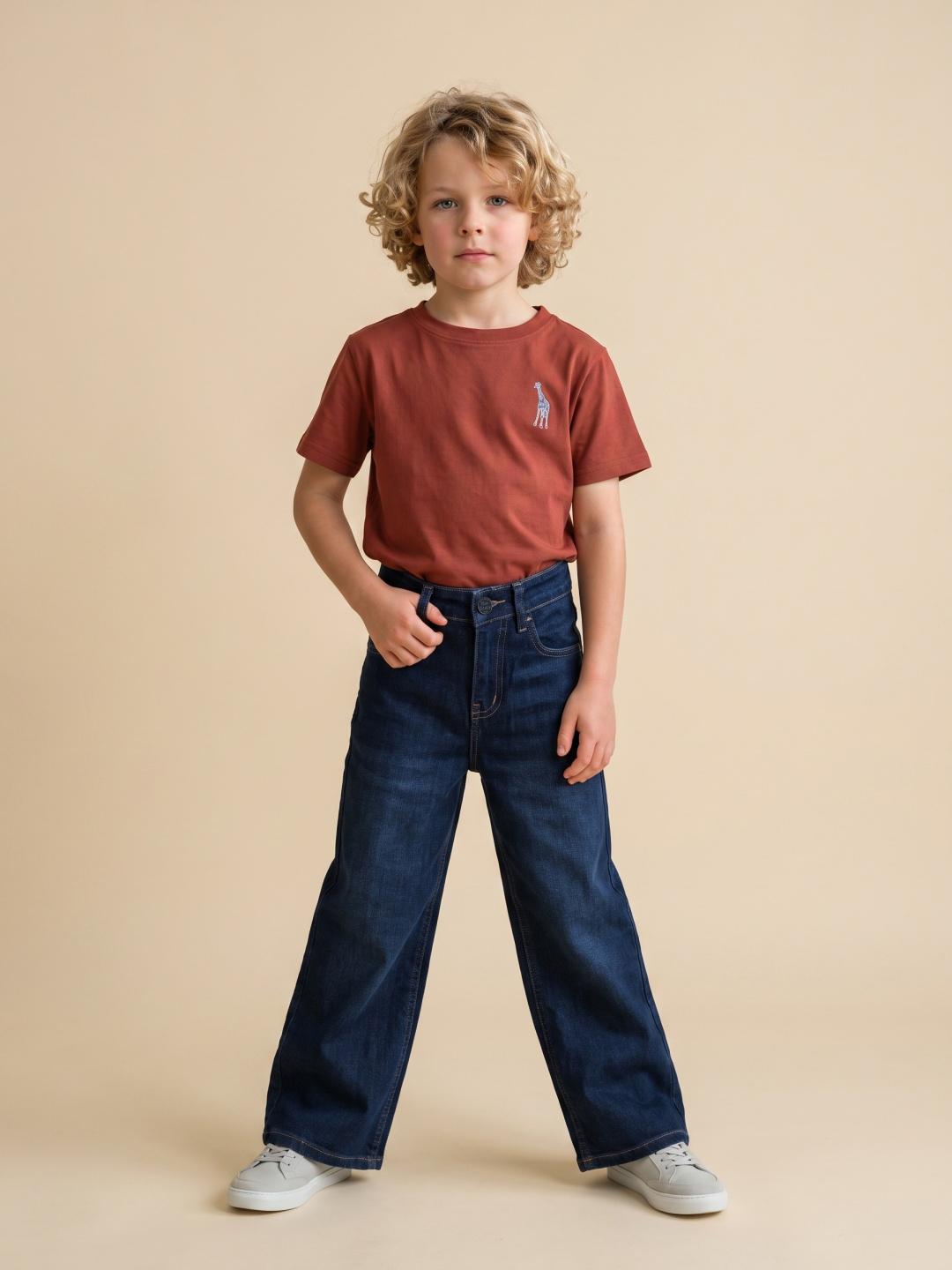 Blue Giraffe Boys Blue Straight Fit Stretchable Solid Jeans