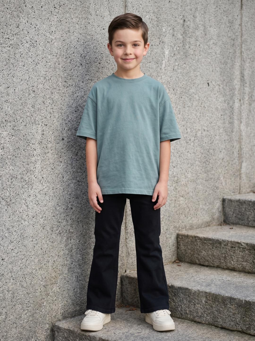 Blue Giraffe Boys Black Bootcut Fit Stretchable Solid Jeans