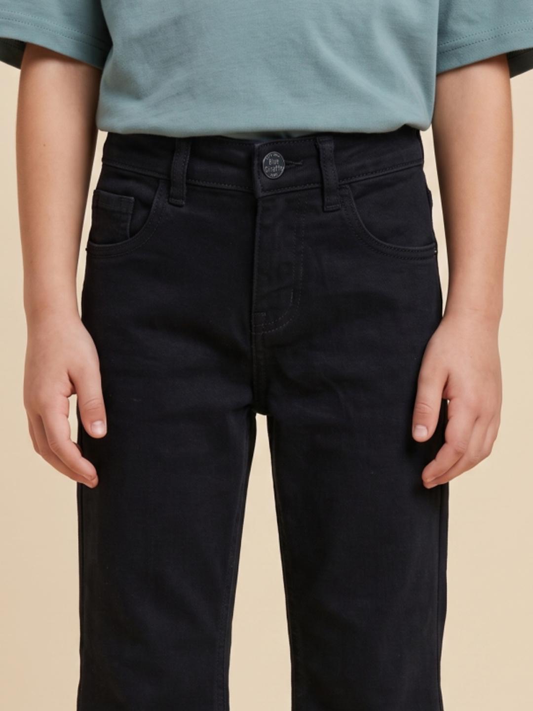 Blue Giraffe Boys Black Bootcut Fit Stretchable Solid Jeans