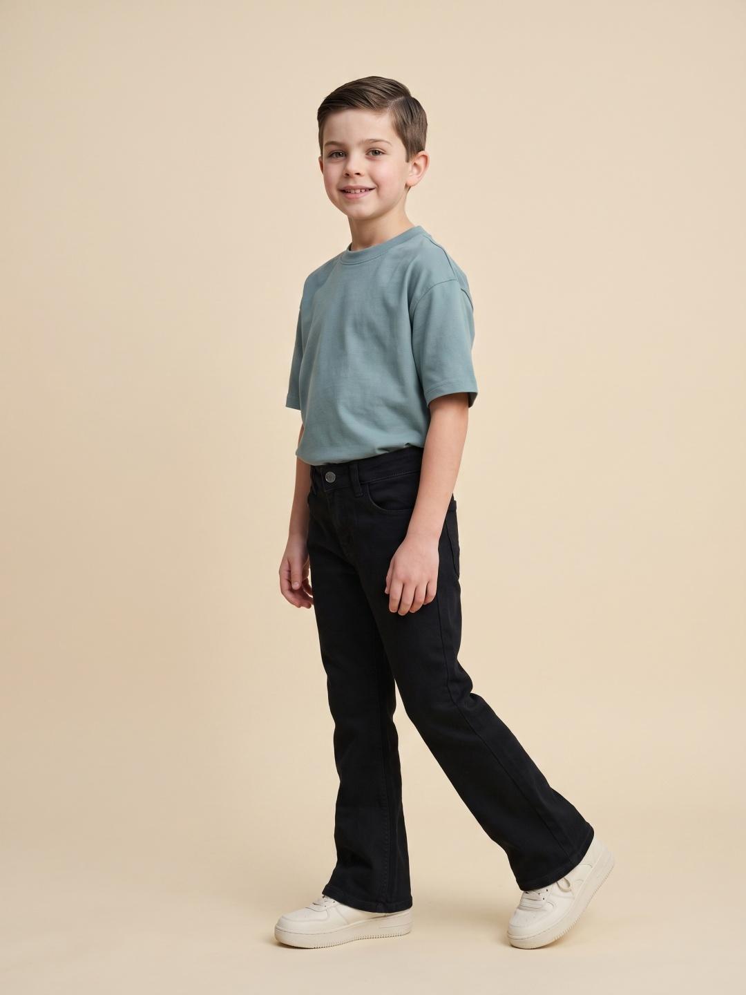 Blue Giraffe Boys Black Bootcut Fit Stretchable Solid Jeans