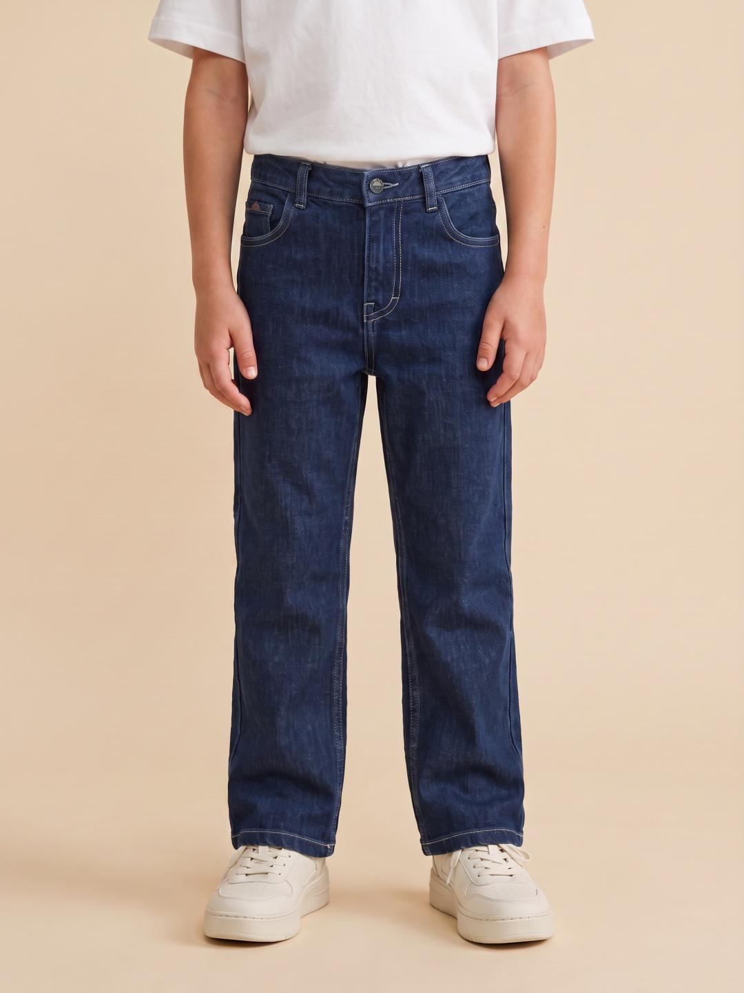 Blue Giraffe Boys Dark Blue Bootcut Solid Stretchable Jeans