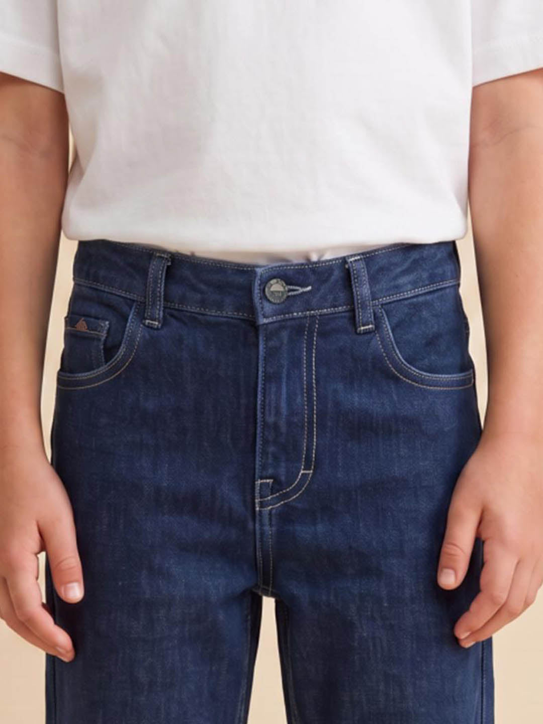 Blue Giraffe Boys Dark Blue Bootcut Solid Stretchable Jeans