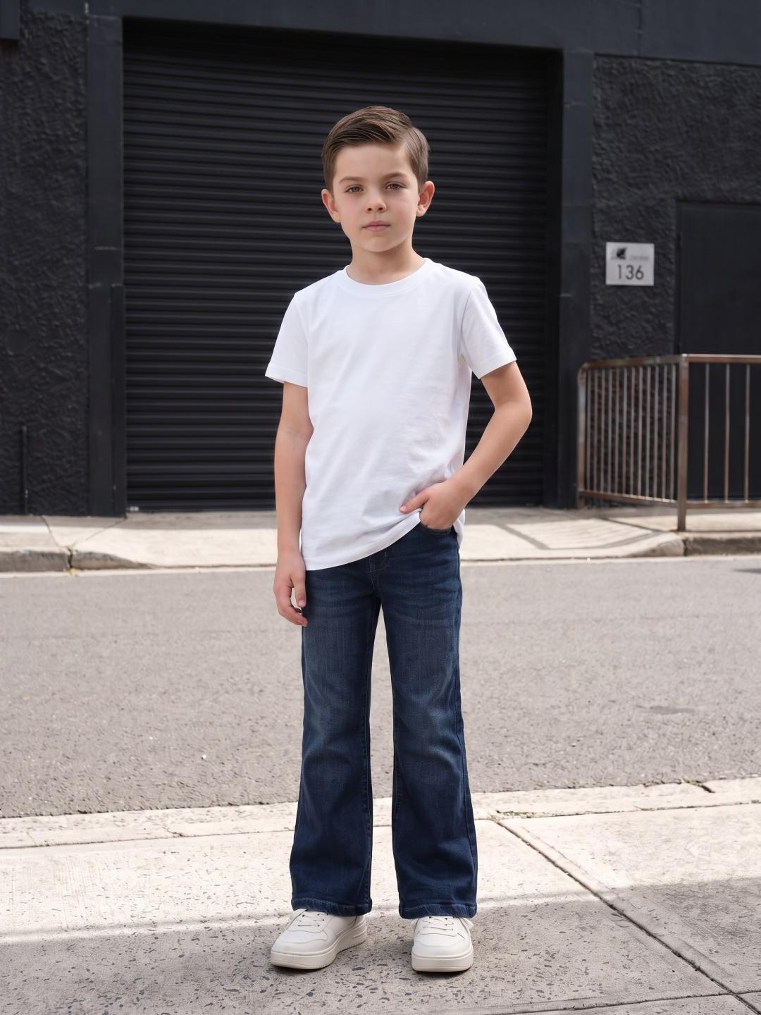 Blue Giraffe Boys Blue Bootcut Stretchable Solid Jeans