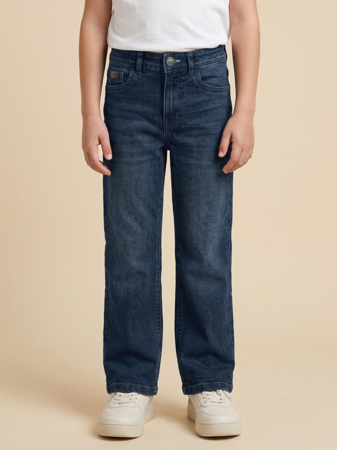 Blue Giraffe Boys Blue Bootcut Stretchable Solid Jeans