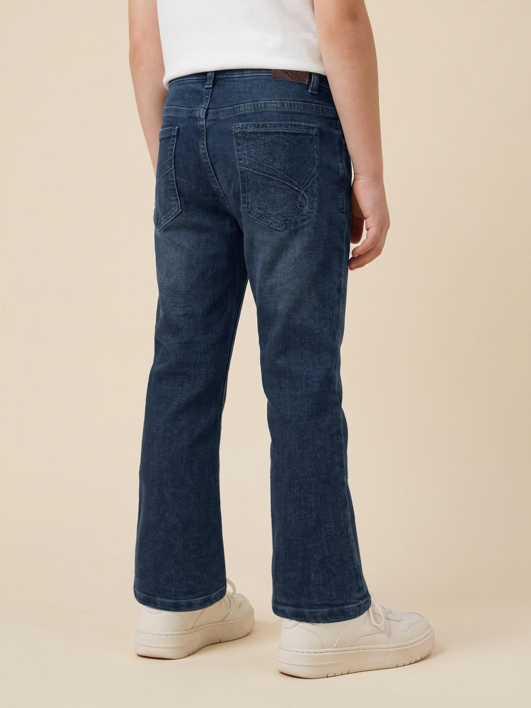 Blue Giraffe Boys Blue Bootcut Stretchable Solid Jeans