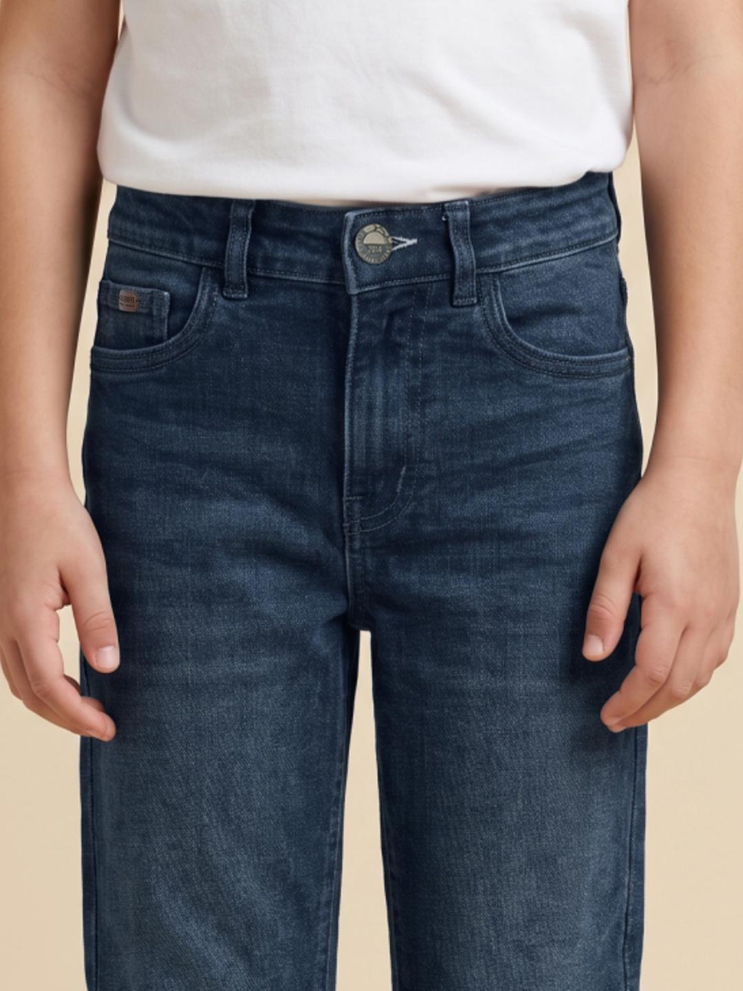 Blue Giraffe Boys Blue Bootcut Stretchable Solid Jeans