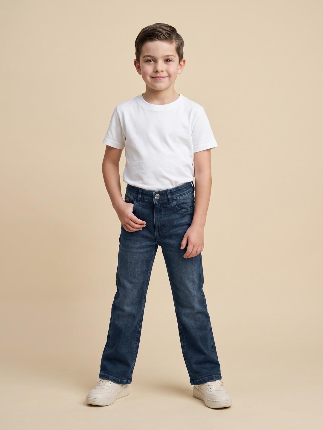 Blue Giraffe Boys Blue Bootcut Stretchable Solid Jeans