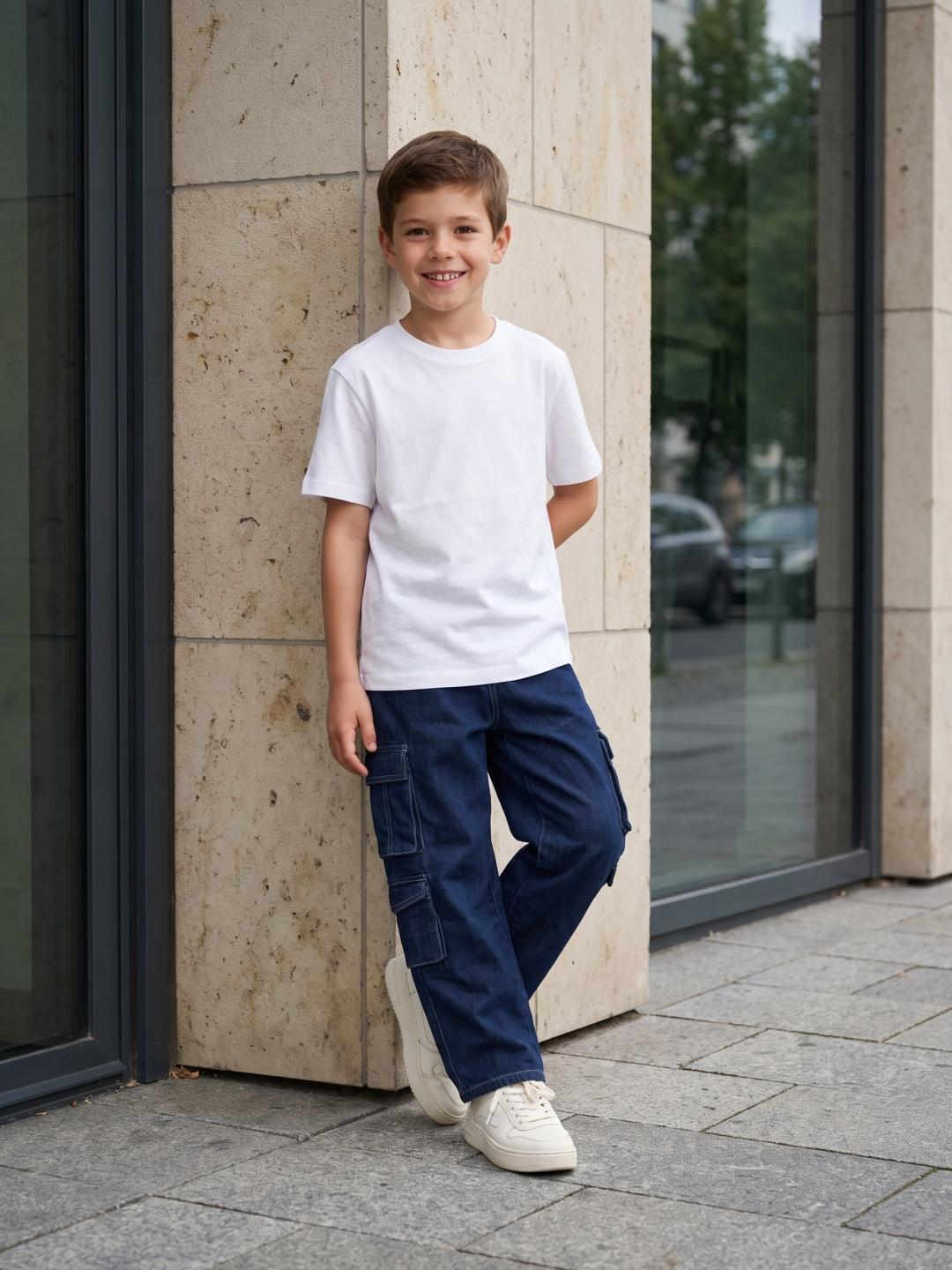 Blue Giraffe Boys Blue Balloon Fit Solid Jeans
