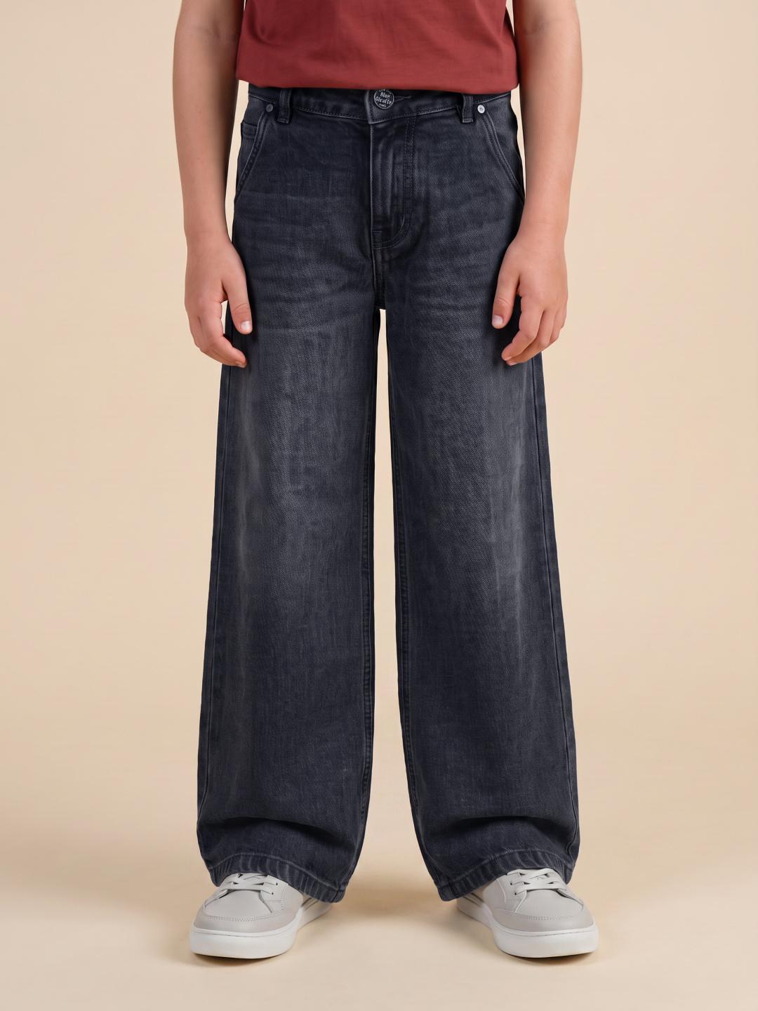 Blue Giraffe Boys Grey Straight Fit Stretchable Solid Jeans