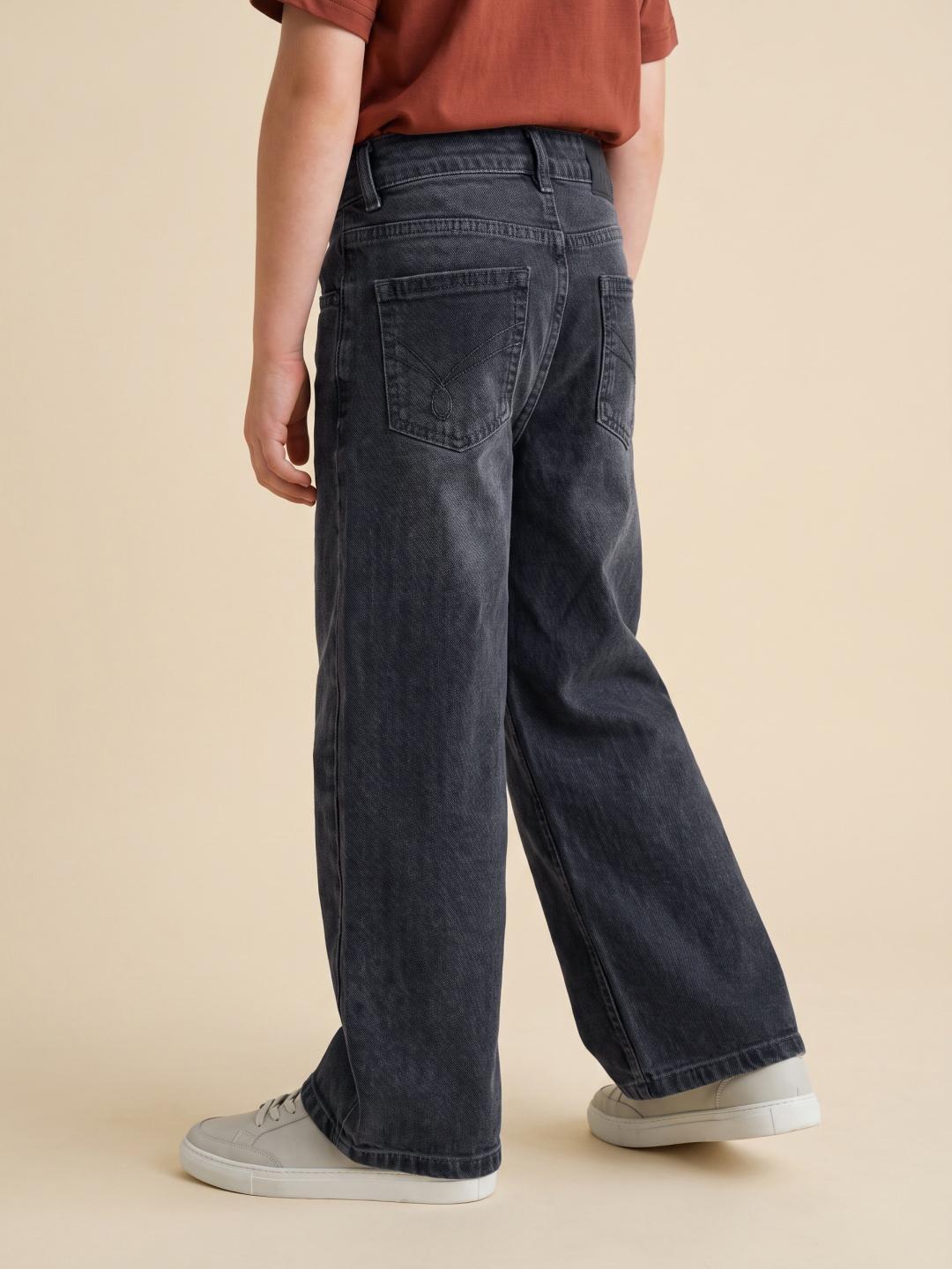Blue Giraffe Boys Grey Straight Fit Stretchable Solid Jeans
