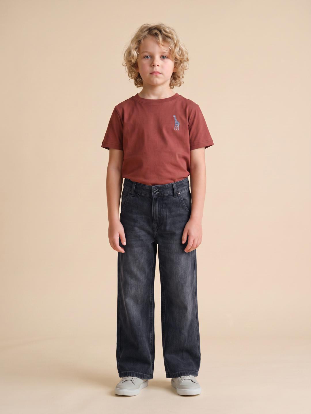Blue Giraffe Boys Grey Straight Fit Stretchable Solid Jeans