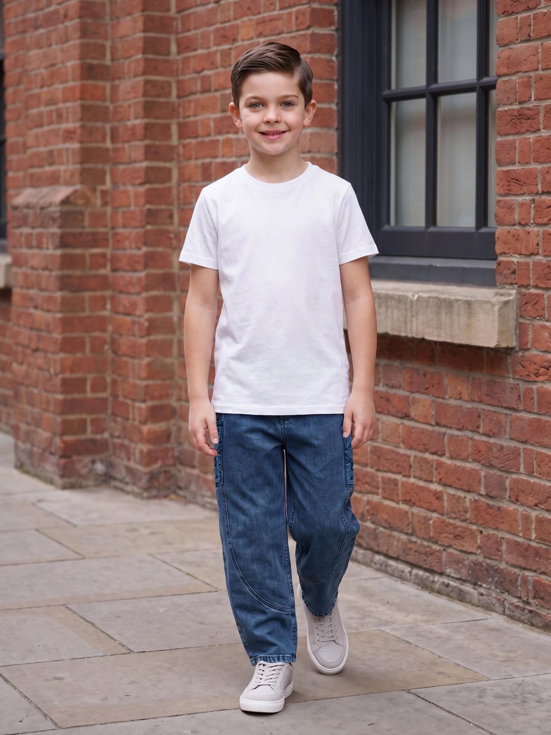 Blue Giraffe Boys Blue Balloon Fit Solid Stretchable Jeans
