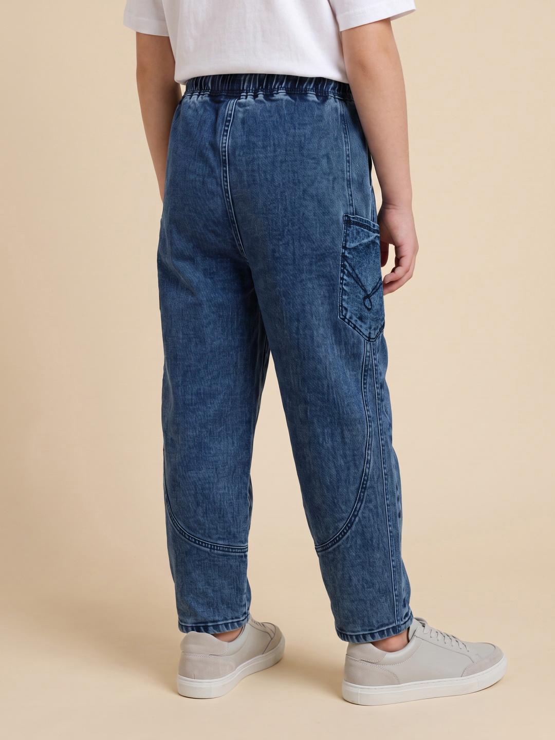 Blue Giraffe Boys Blue Balloon Fit Solid Stretchable Jeans