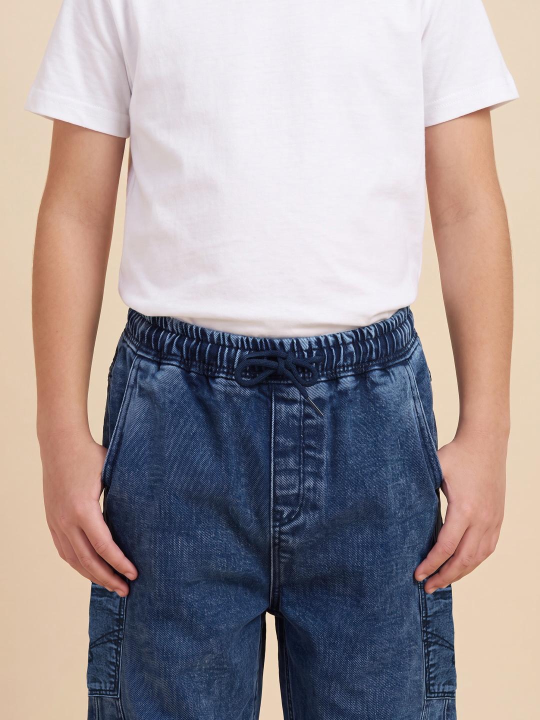 Blue Giraffe Boys Blue Balloon Fit Solid Stretchable Jeans