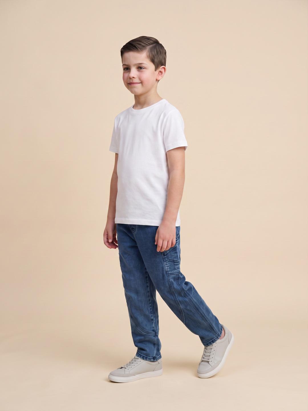 Blue Giraffe Boys Blue Balloon Fit Solid Stretchable Jeans