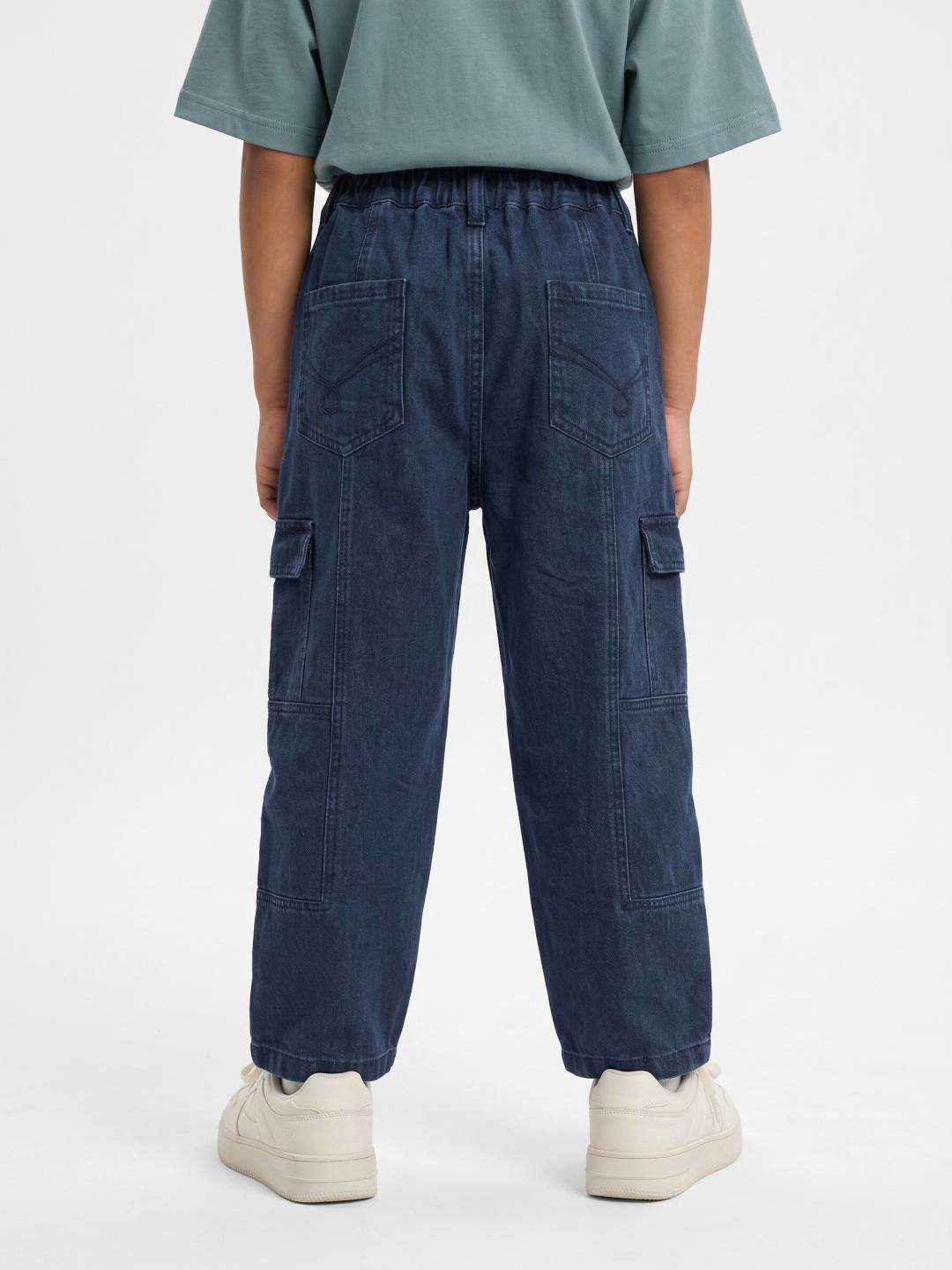 Blue Giraffe Boys Blue Straight Fit Cargo Solid Jeans