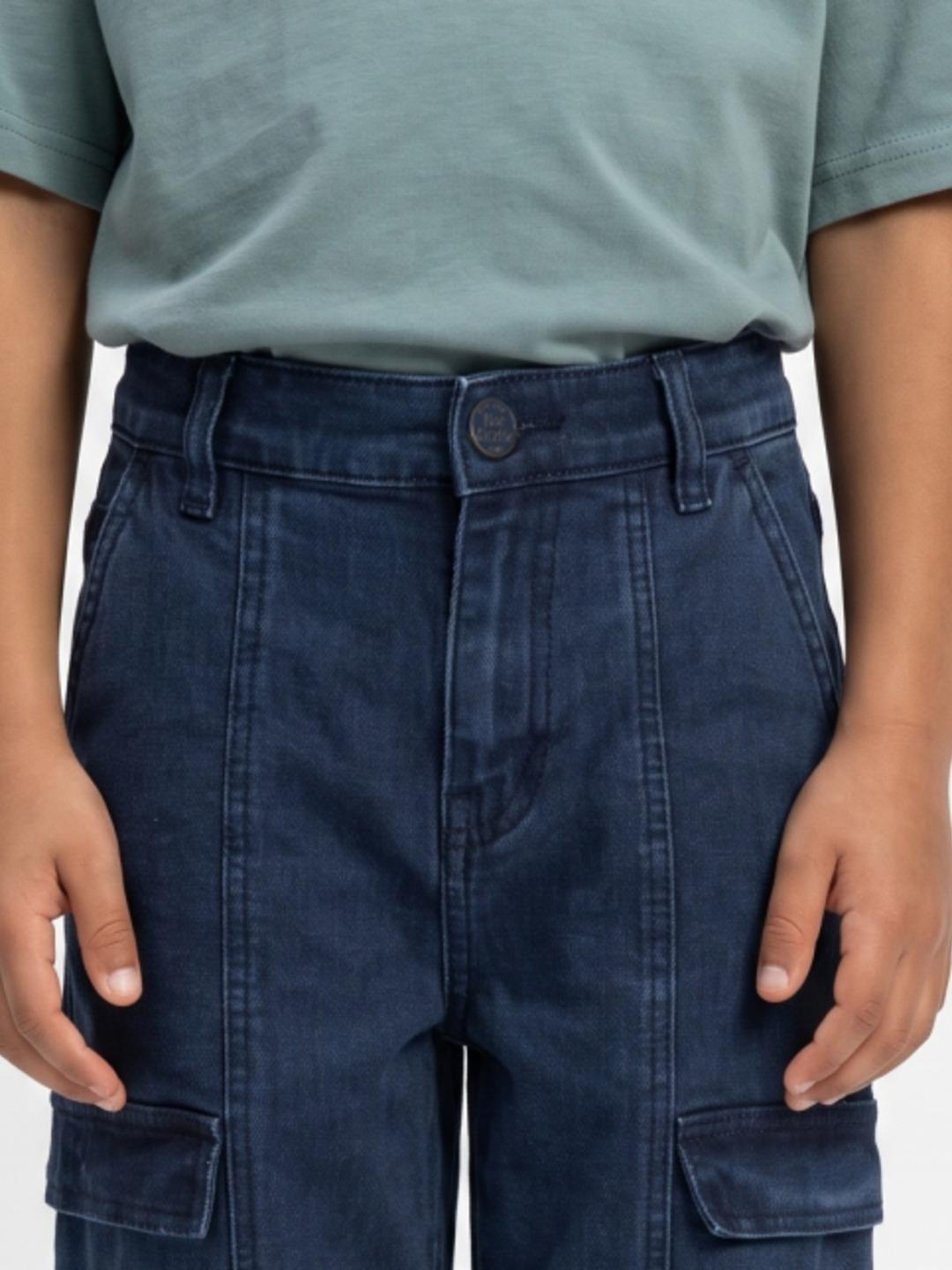 Blue Giraffe Boys Blue Straight Fit Cargo Solid Jeans