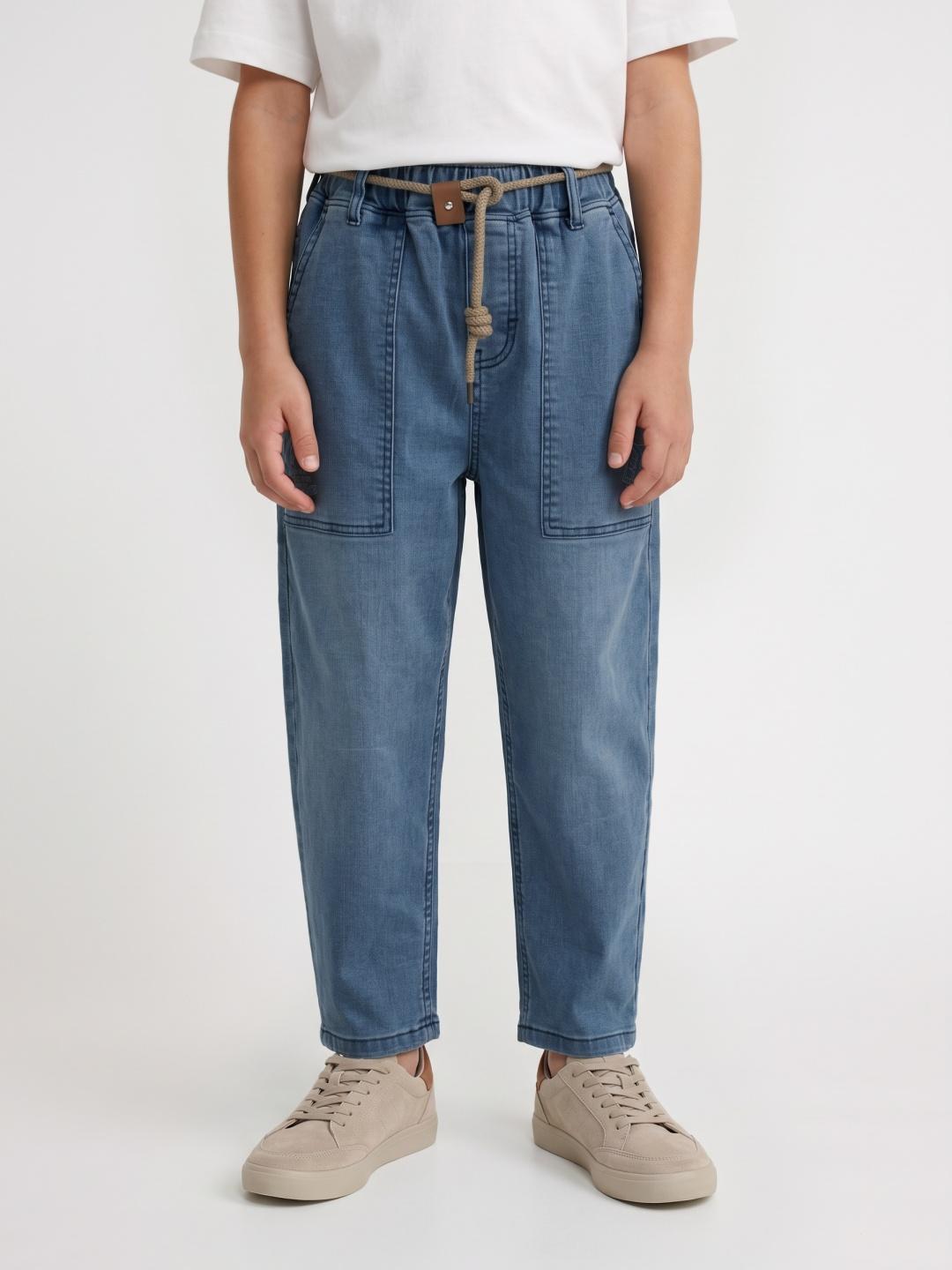 Blue Giraffe Boys Blue Solid Balloon Fit Jeans With Rope Belt