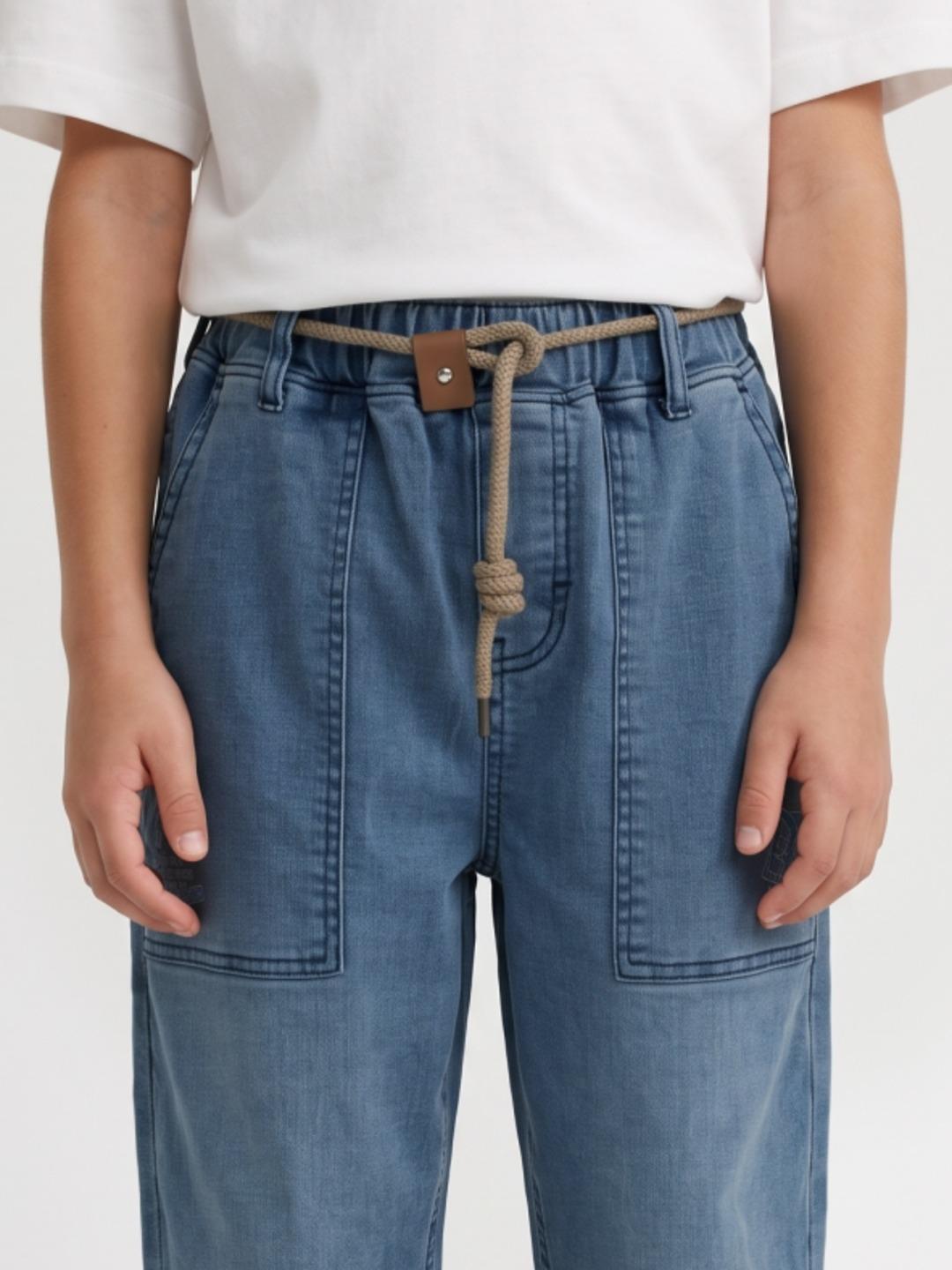 Blue Giraffe Boys Blue Solid Balloon Fit Jeans With Rope Belt