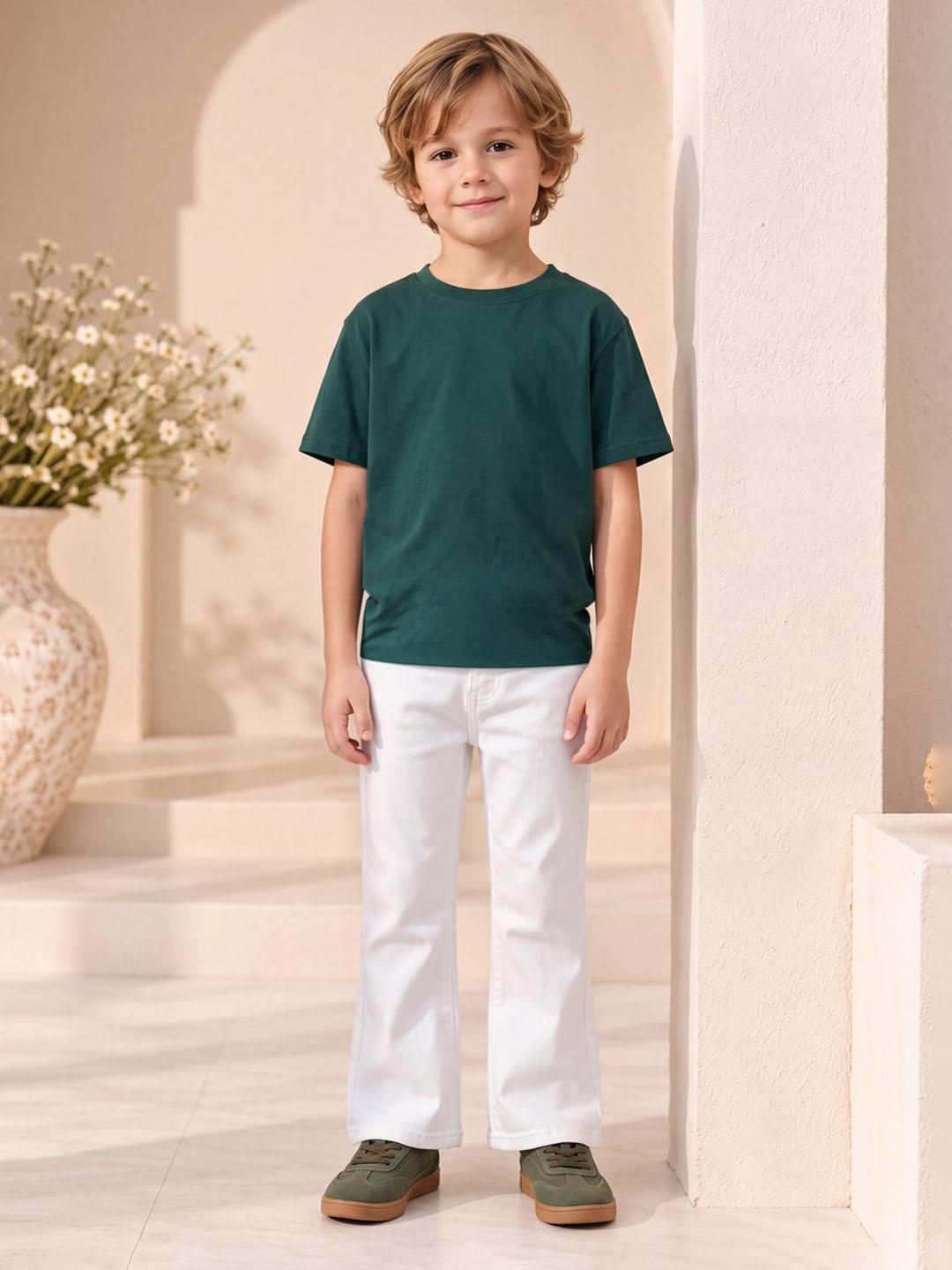 Blue Giraffe Boys White Solid Bootcut Fit Stretchable Jeans