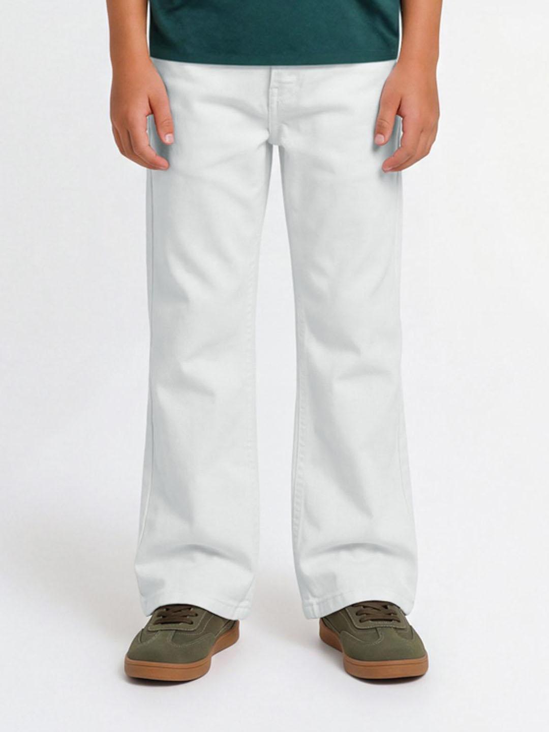 Blue Giraffe Boys White Solid Bootcut Fit Stretchable Jeans
