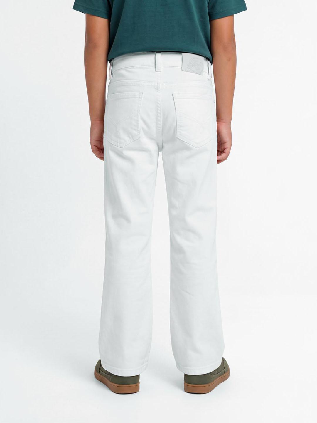 Blue Giraffe Boys White Solid Bootcut Fit Stretchable Jeans