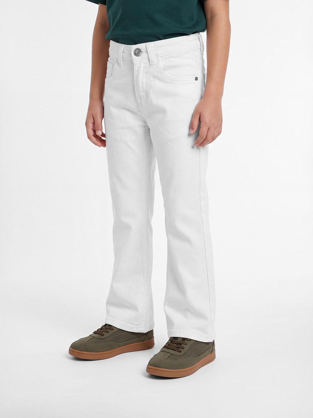 Blue Giraffe Boys White Solid Bootcut Fit Stretchable Jeans