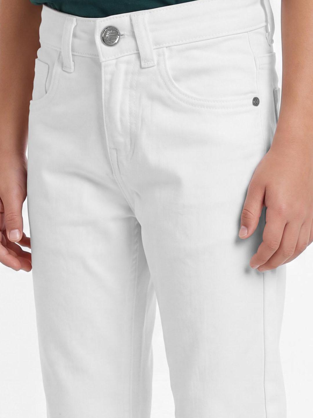 Blue Giraffe Boys White Solid Bootcut Fit Stretchable Jeans