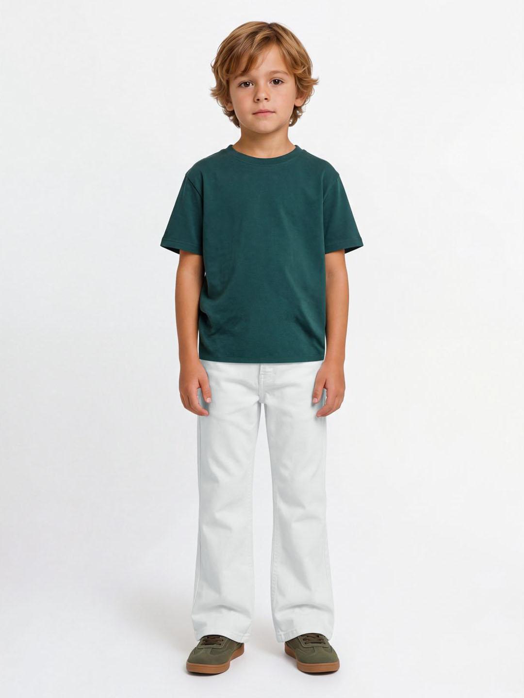 Blue Giraffe Boys White Solid Bootcut Fit Stretchable Jeans