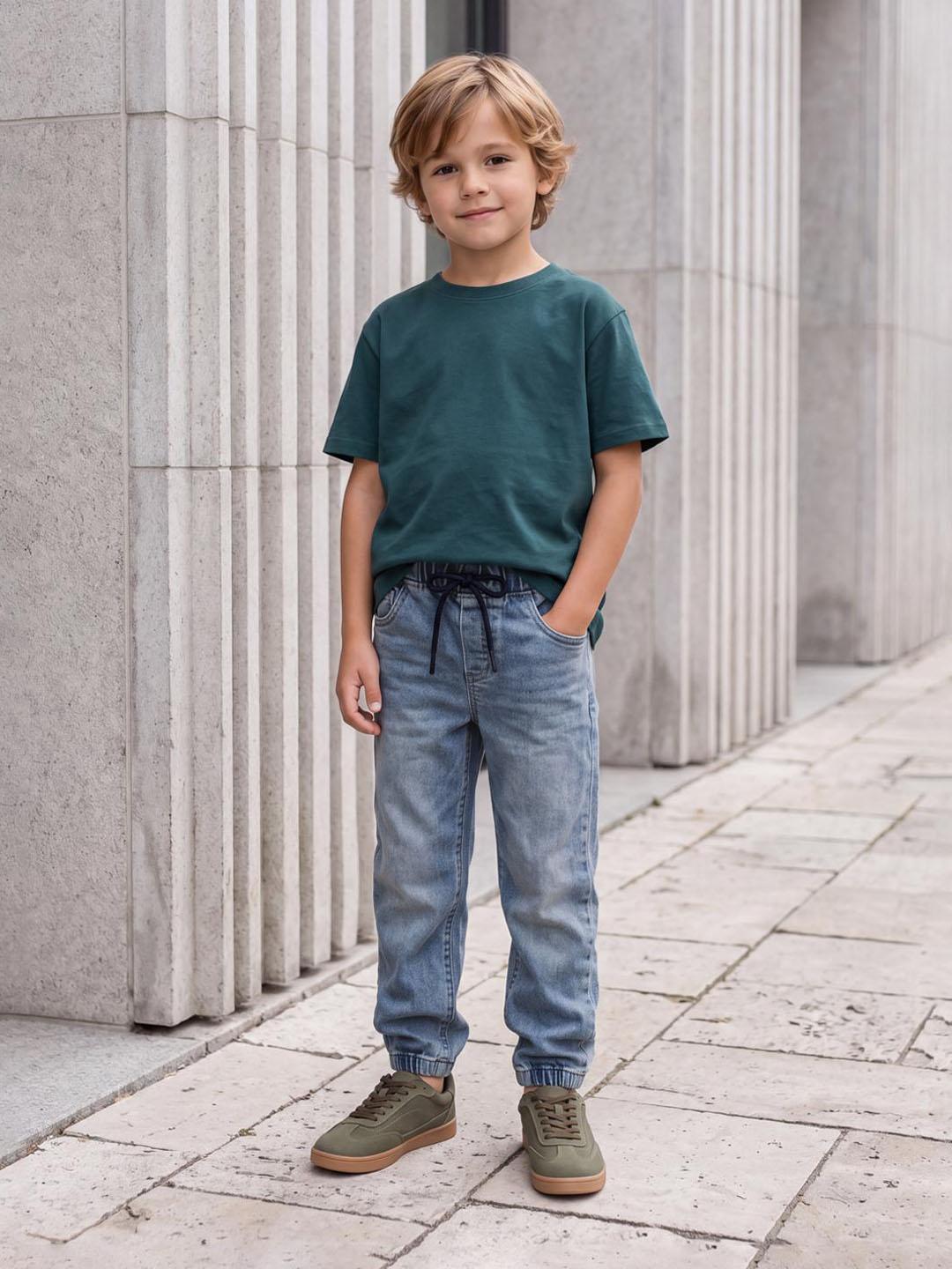 Blue Giraffe Boys Blue Solid Stretchable Jogger