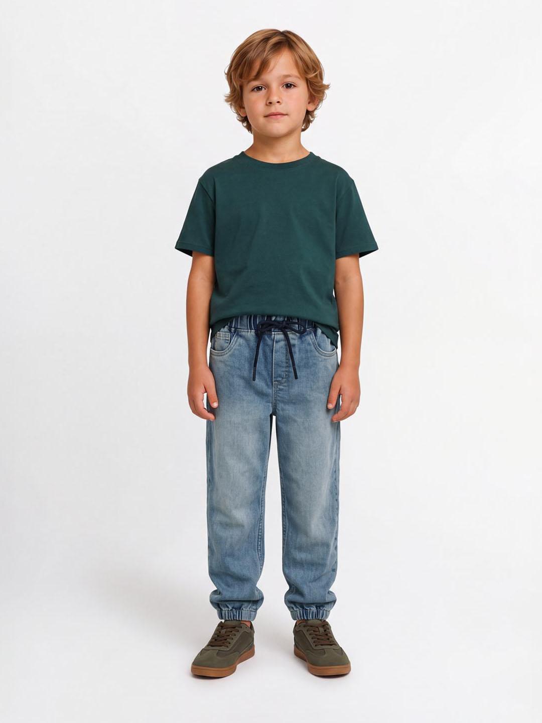 Blue Giraffe Boys Blue Solid Stretchable Jogger