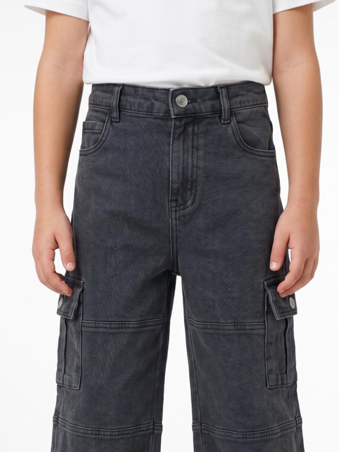 Blue Giraffe Boys Grey Cargo Pockets Stretchable Solid Jeans