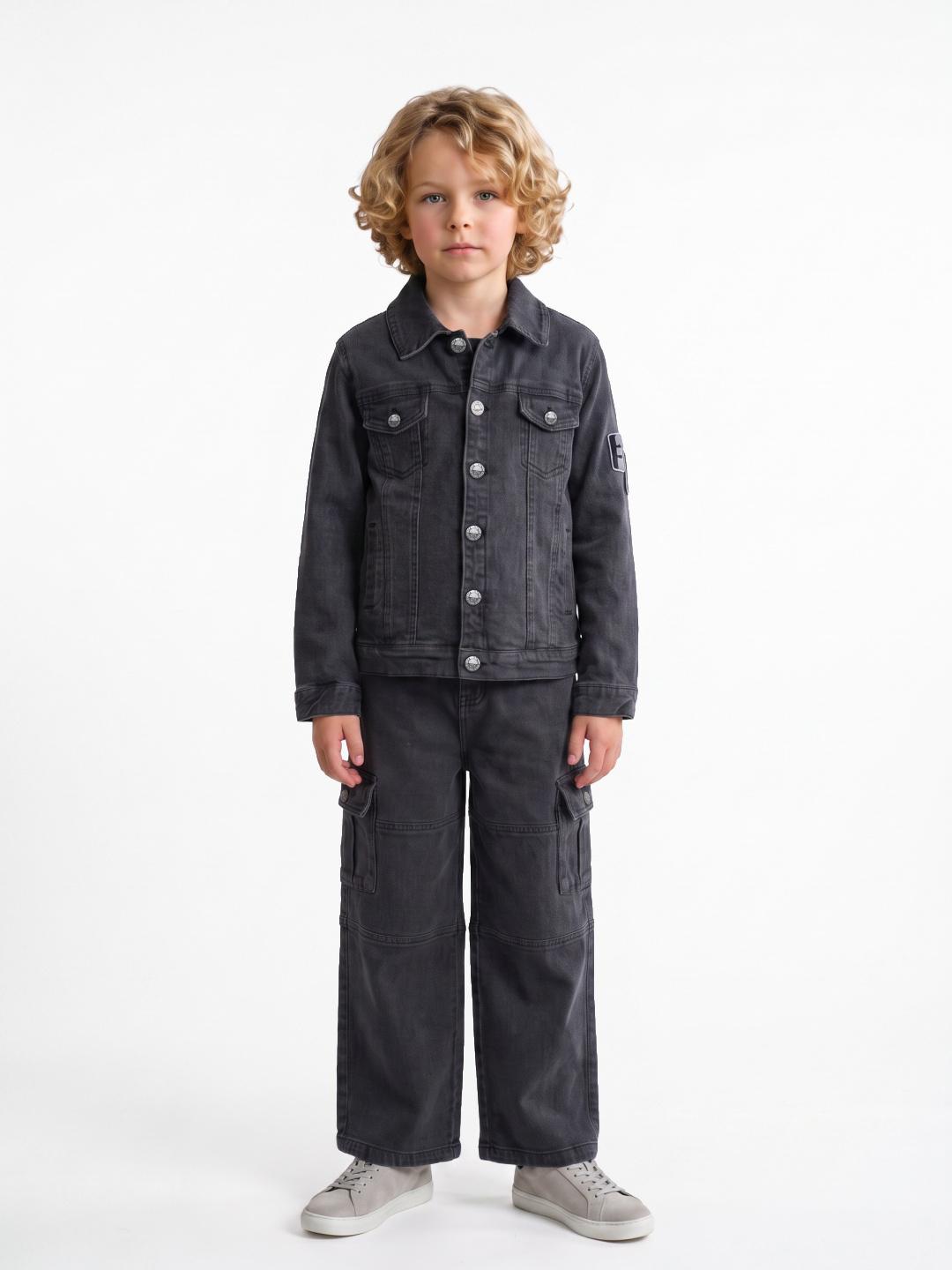 Blue Giraffe Boys Grey Cargo Pockets Stretchable Solid Jeans