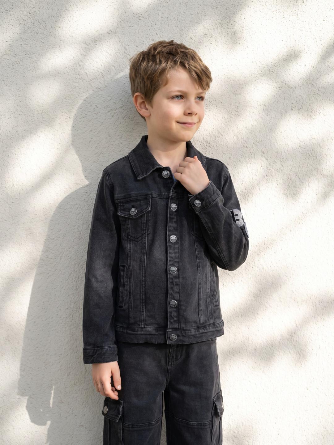 Blue Giraffe Boys Regular Fit Grey Solid Jacket
