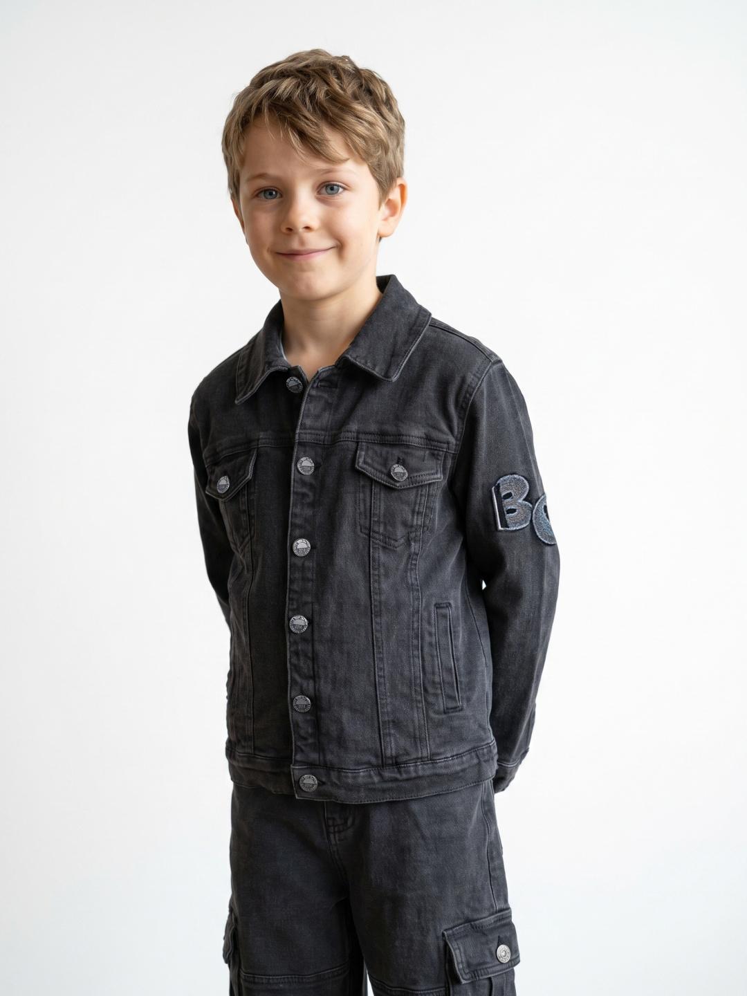 Blue Giraffe Boys Regular Fit Grey Solid Jacket