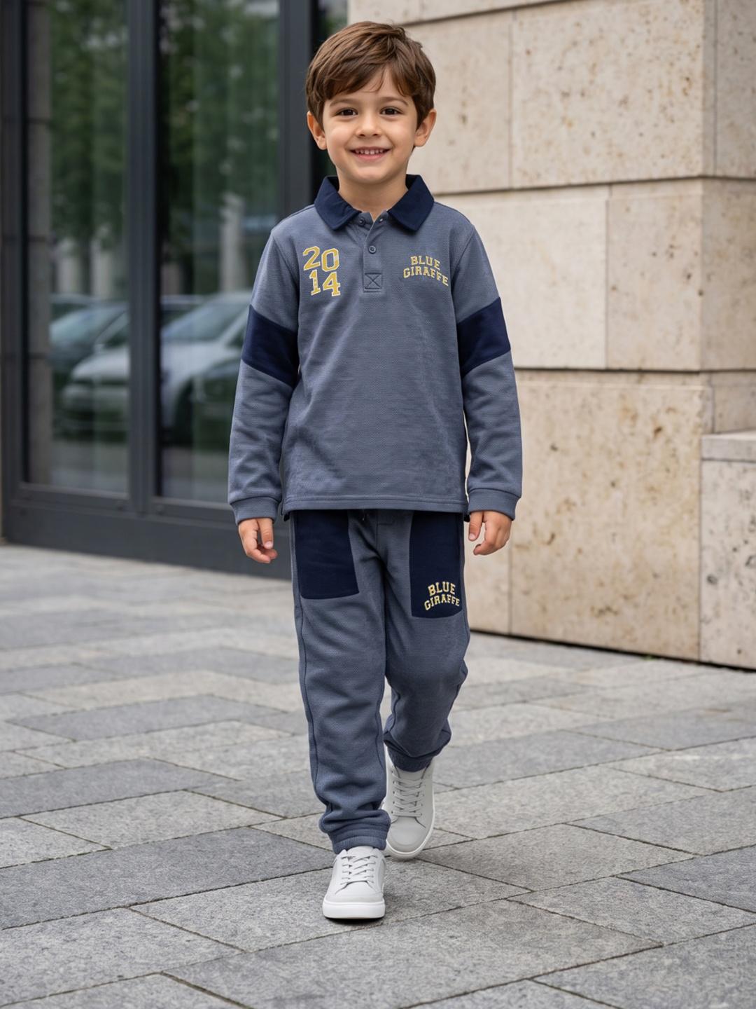 Blue Giraffe Boys Blue Regular Fit Solid Jogger