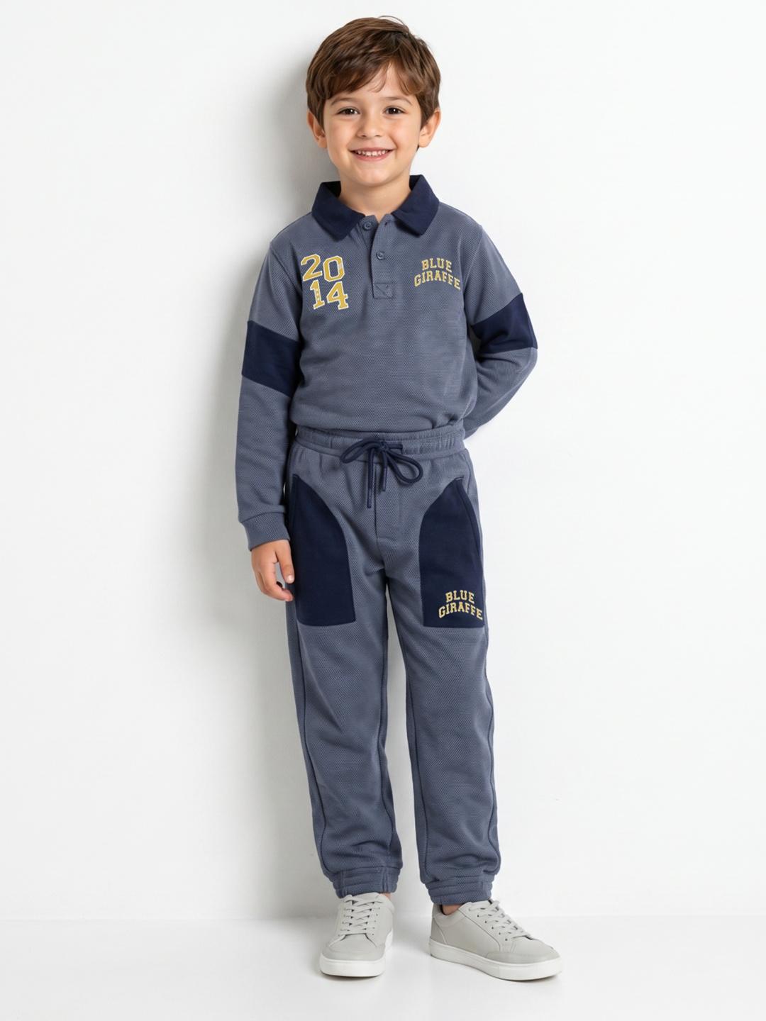 Blue Giraffe Boys Blue Regular Fit Solid Jogger
