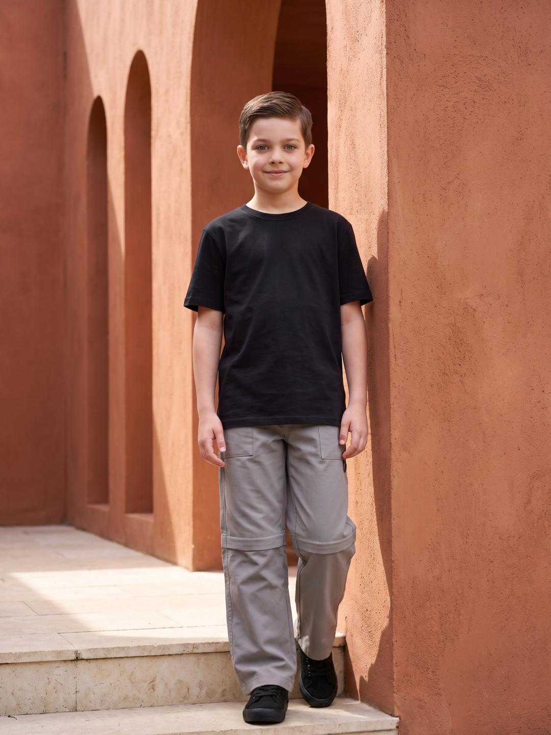 Blue Giraffe Boys Beige Regular Fit Solid Joggers