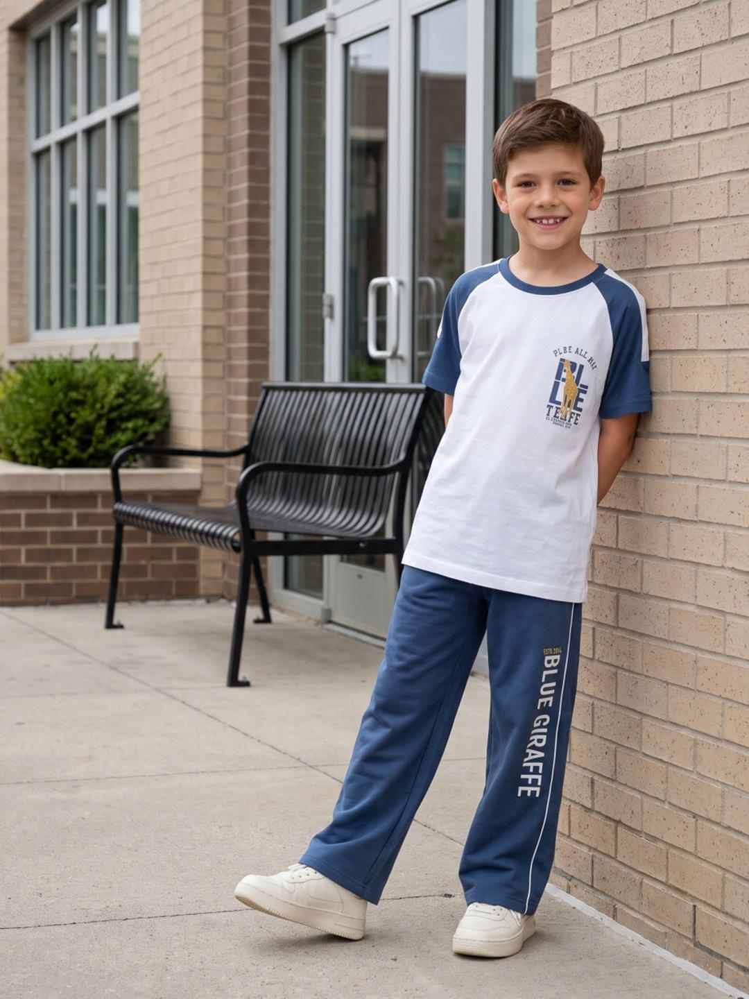 Blue Giraffe Boys Blue Regular Fit Solid Cotton Sweatpant
