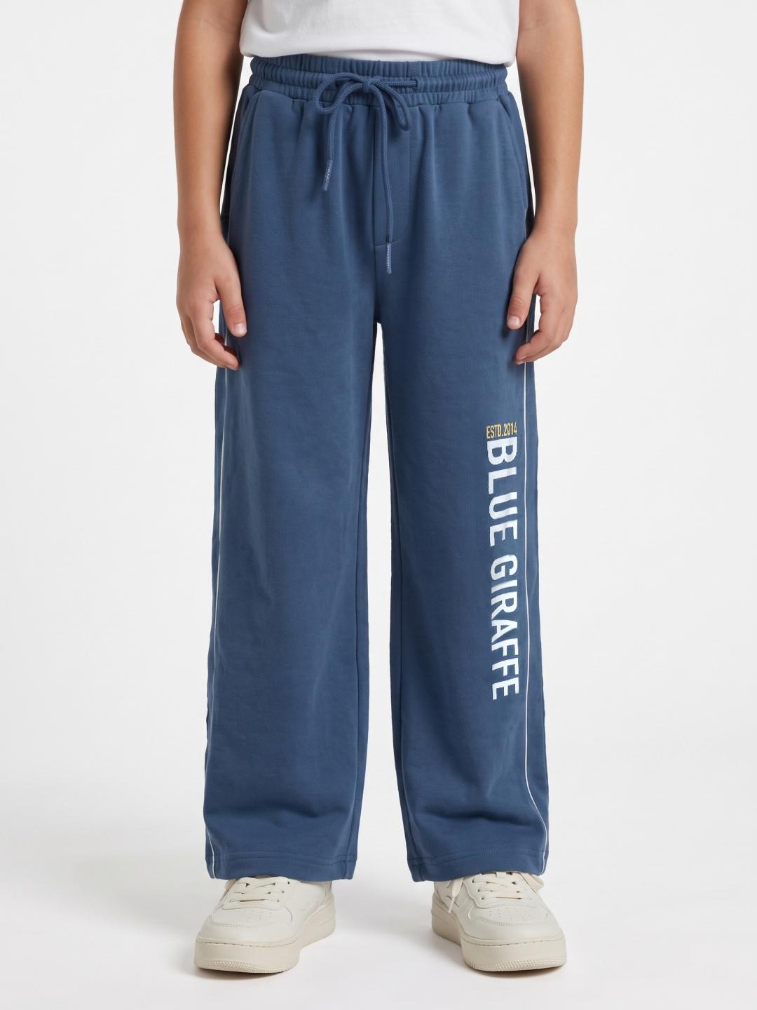 Blue Giraffe Boys Blue Regular Fit Solid Cotton Sweatpant