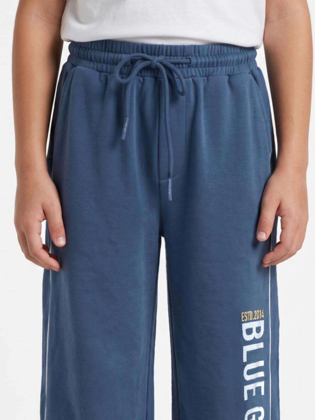 Blue Giraffe Boys Blue Regular Fit Solid Cotton Sweatpant