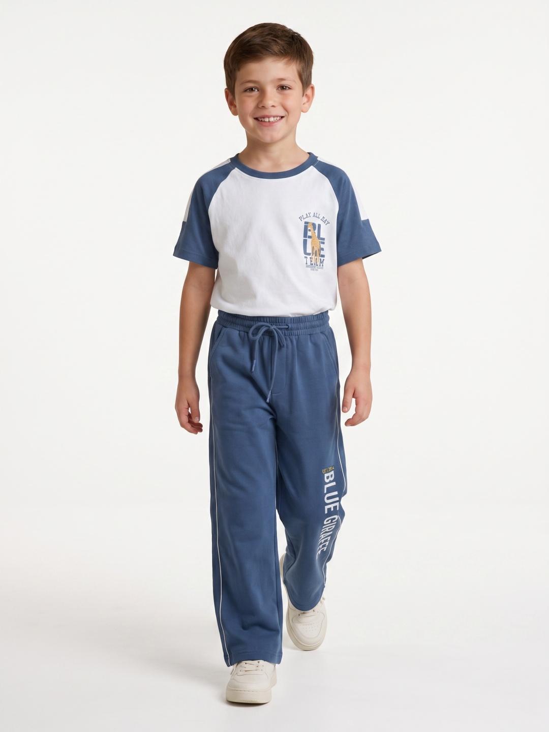 Blue Giraffe Boys Blue Regular Fit Solid Cotton Sweatpant