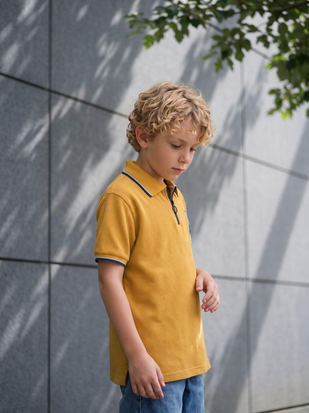 Blue Giraffe Boys Yellow Solid Regular Fit Cotton Polo T-Shirt