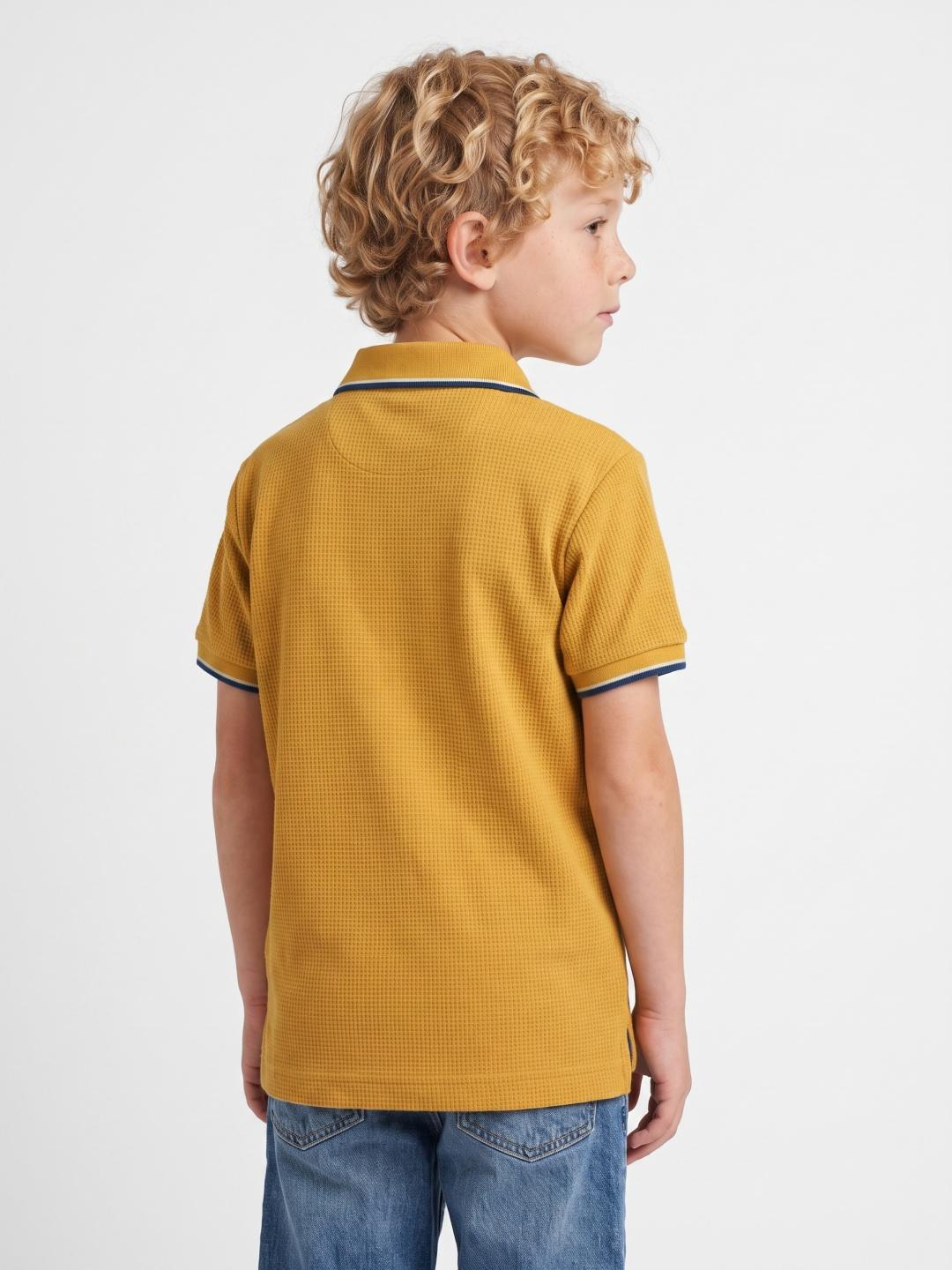 Blue Giraffe Boys Yellow Solid Regular Fit Cotton Polo T-Shirt