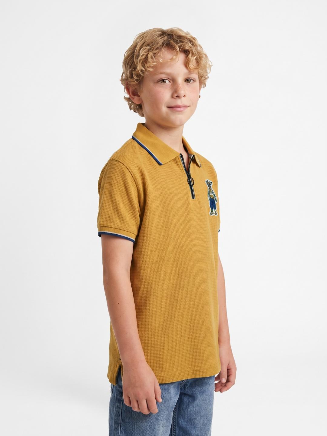 Blue Giraffe Boys Yellow Solid Regular Fit Cotton Polo T-Shirt