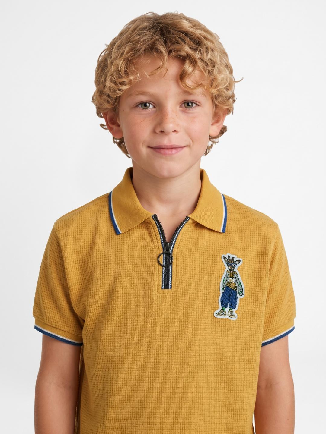 Blue Giraffe Boys Yellow Solid Regular Fit Cotton Polo T-Shirt