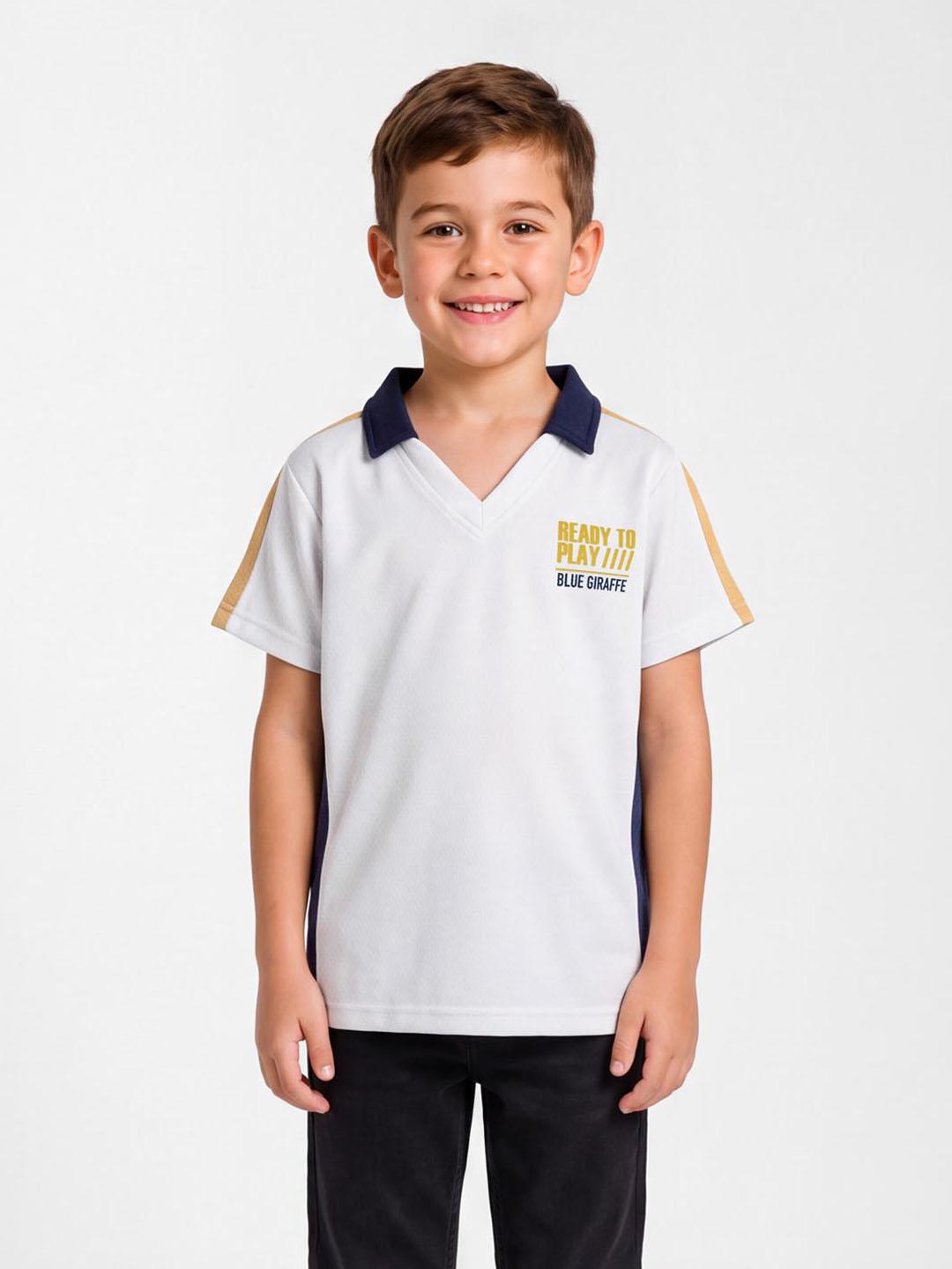 Blue Giraffe Boys White Solid Regular Fit Polo T-Shirt
