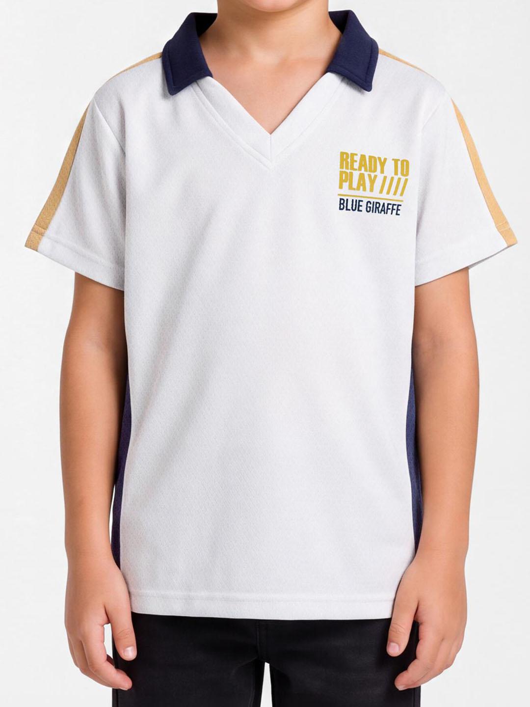 Blue Giraffe Boys White Solid Regular Fit Polo T-Shirt
