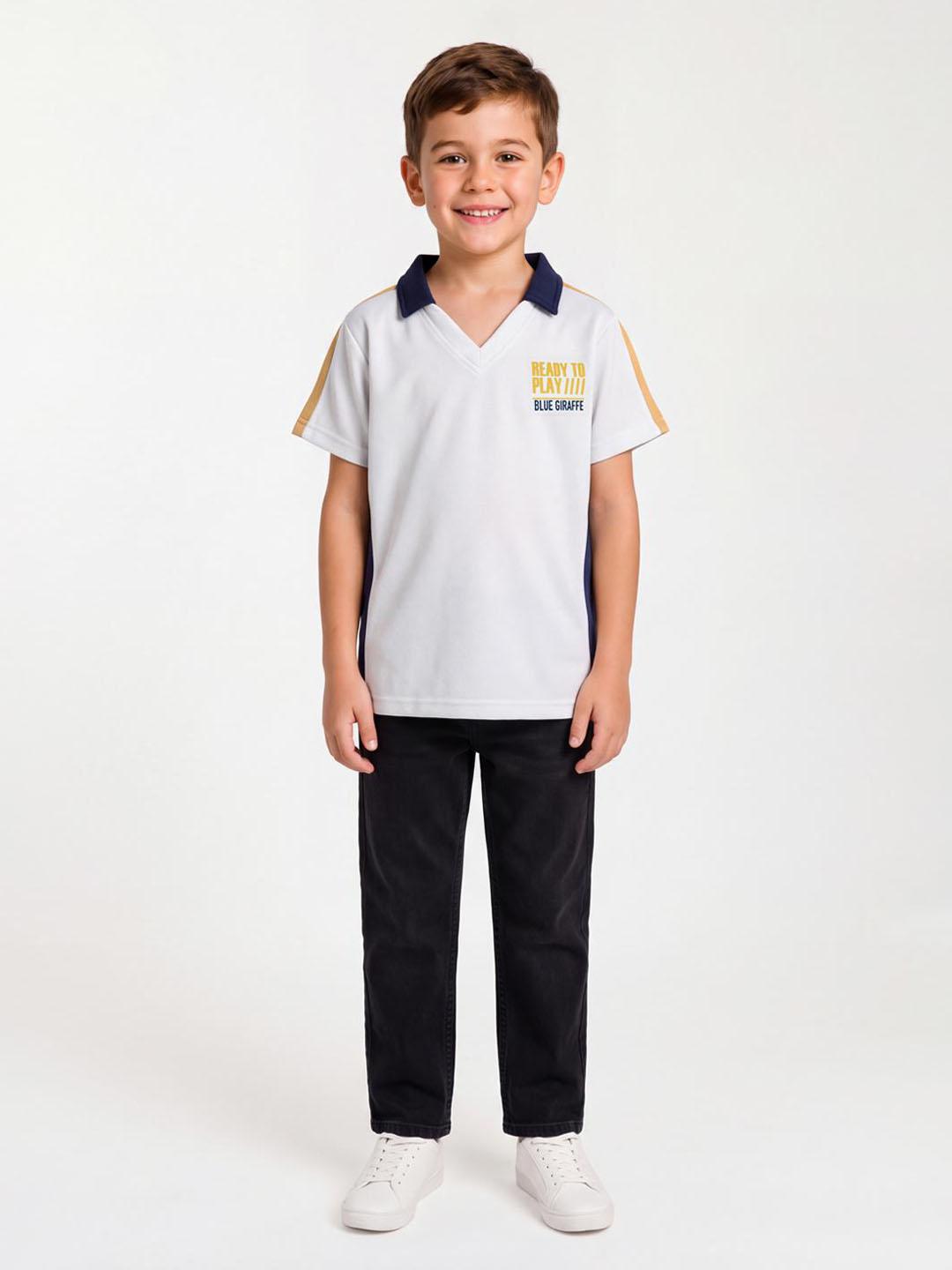 Blue Giraffe Boys White Solid Regular Fit Polo T-Shirt